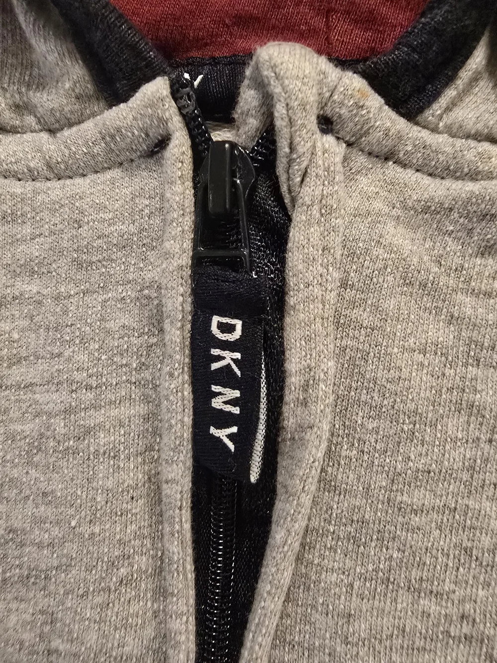 DKNY Baby Hooded Quarter Zip Romper Gray Red 6-9M Cotton One Piece
